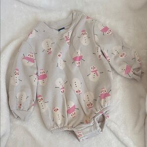 Old Navy Snowman Print Kids Bodysuit - Pink and White